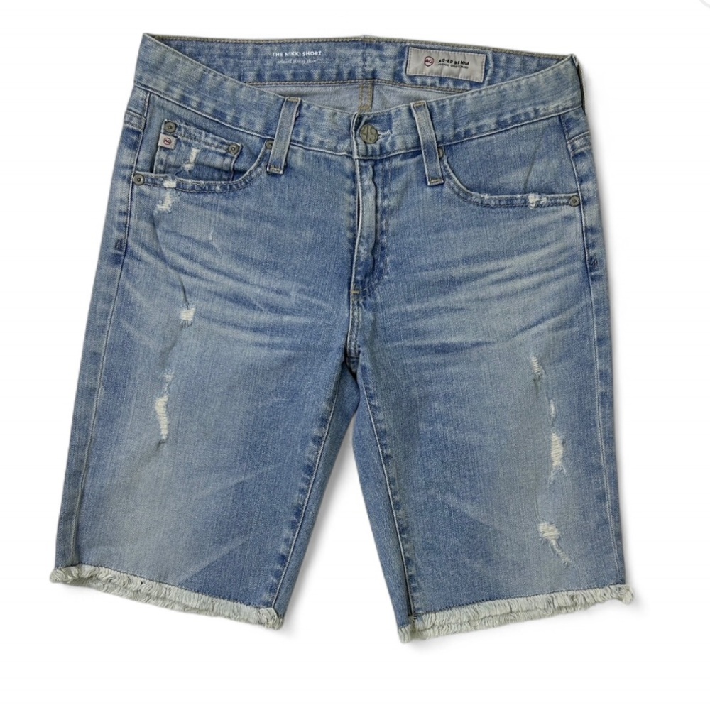 AG‎ Adriano Goldschmied THE NIKKY Relaxed Skinny Light Blue Washed Denim Shorts